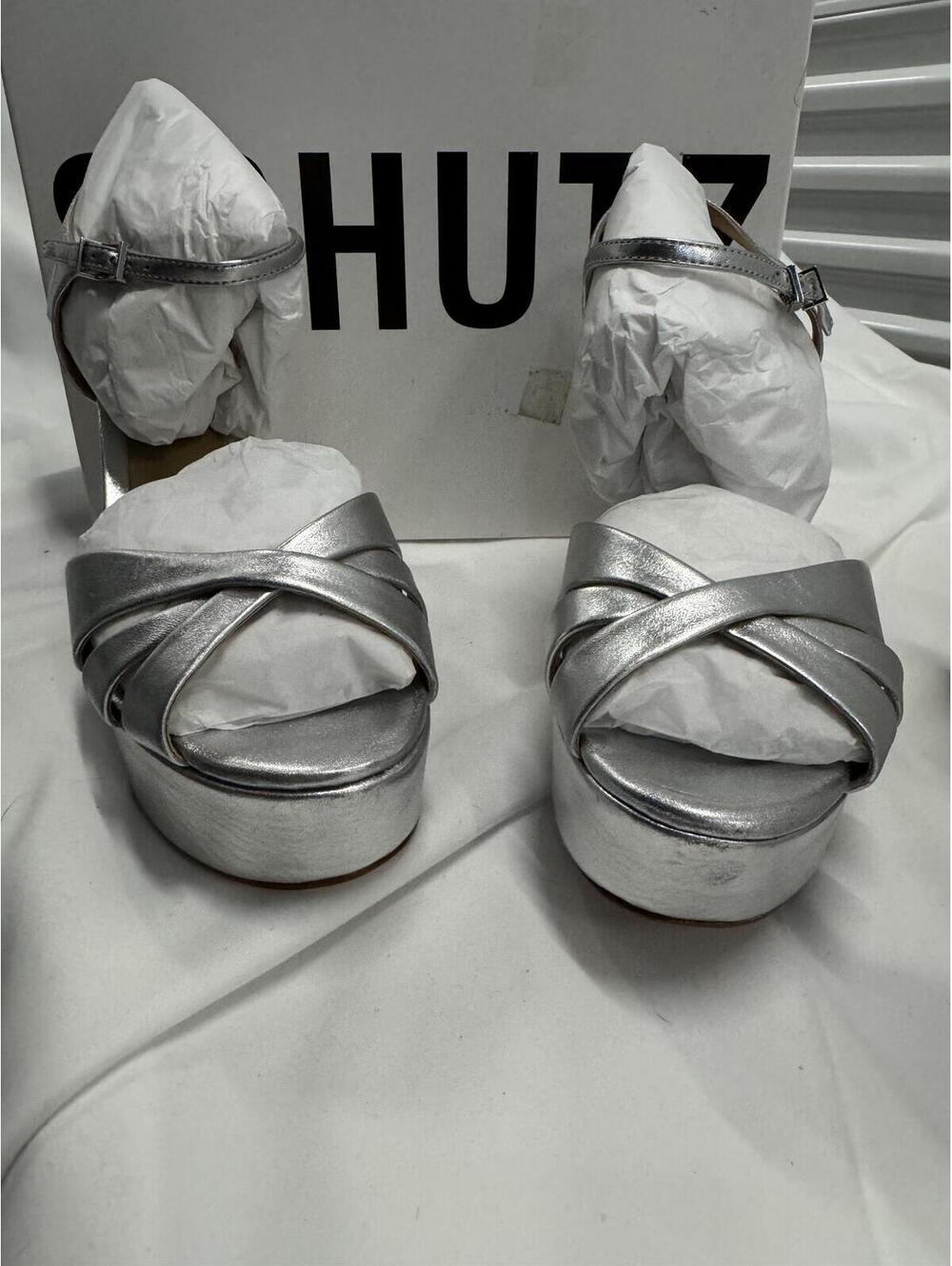 Schutz Silver Platform High Heel Sandals - Picture 2 of 5